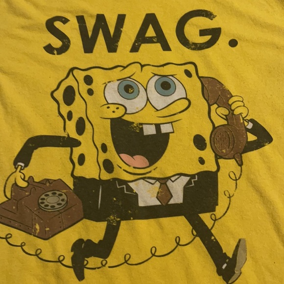 Licensed Nickelodeon Spongebob Squarepants SWAG. Men’s Medium Distressed Tee - Picture 3 of 8